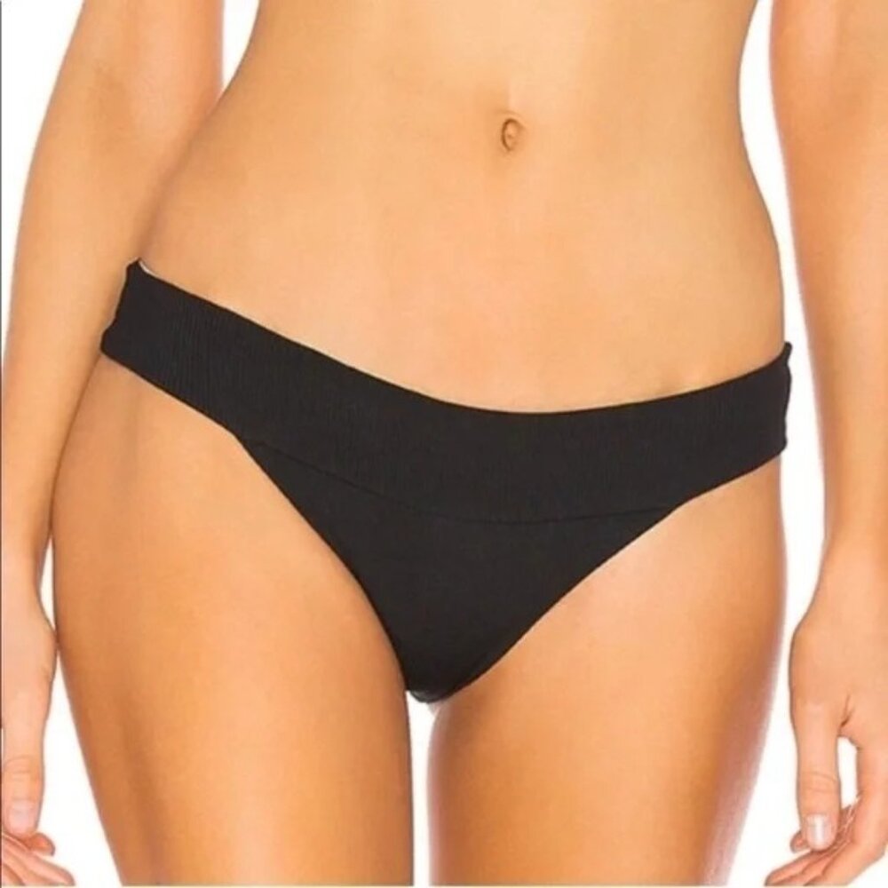L*Space Veronica Bikini Bottoms Size XL Black Classic High Cut Thigh Ribbed NWT